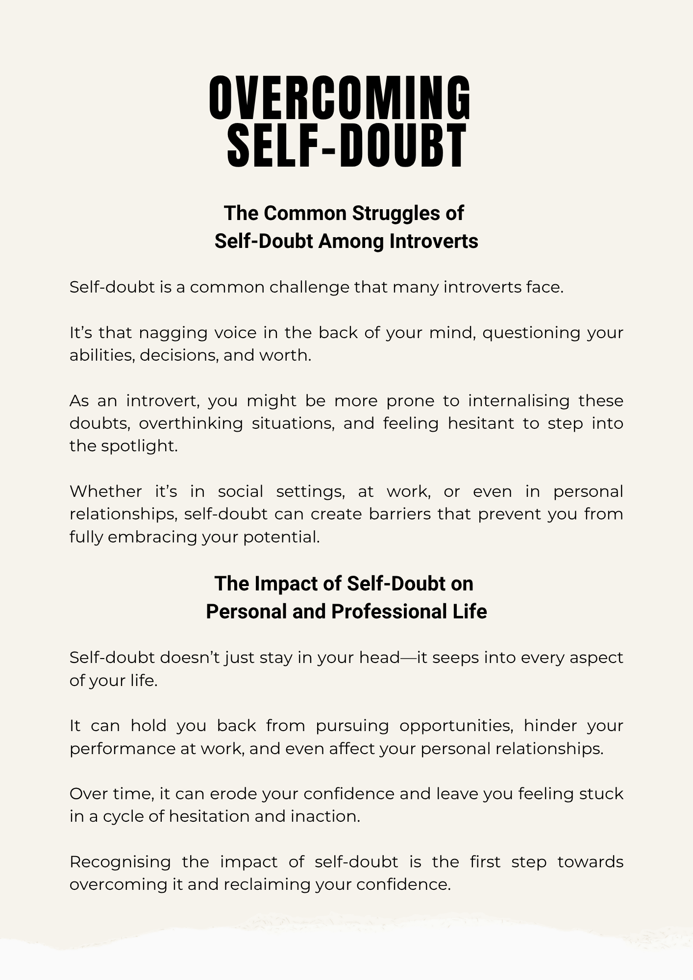 Overcoming self - doubt - A Guide for introverts + FREE 366 page journal - Thrive Together eBooks