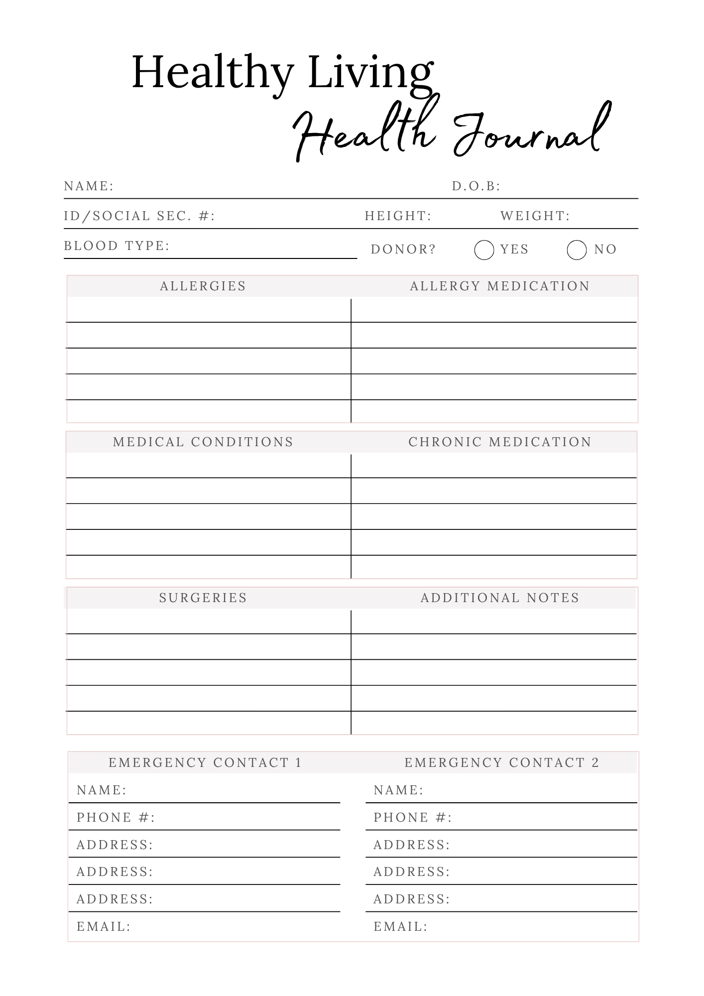 Healthy Living Journal | Wellness & Nutrition Planner by Carla Botha (Printable Download) - Thrive Together eBooks