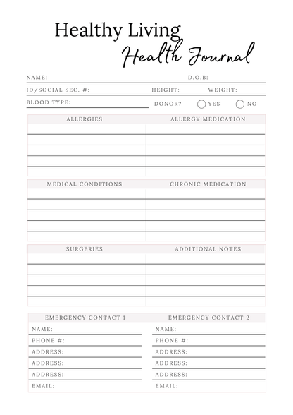 Healthy Living Journal | Wellness & Nutrition Planner by Carla Botha (Printable Download) - Thrive Together eBooks