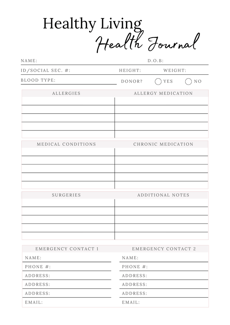 Healthy Living Journal | Wellness & Nutrition Planner by Carla Botha (Printable Download) - Thrive Together eBooks