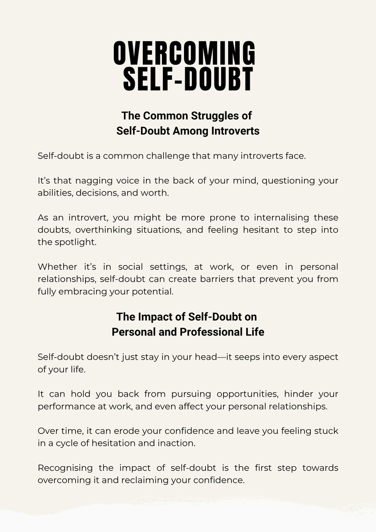 Overcoming self - doubt - A Guide for introverts + FREE 366 page journal - Thrive Together eBooks