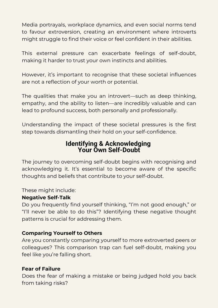 Overcoming self - doubt - A Guide for introverts + FREE 366 page journal - Thrive Together eBooks